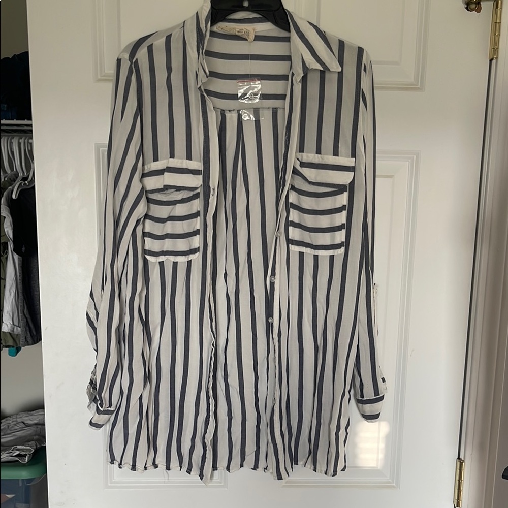 Sweet Wanderer Black and White Striped Button Down Shirt